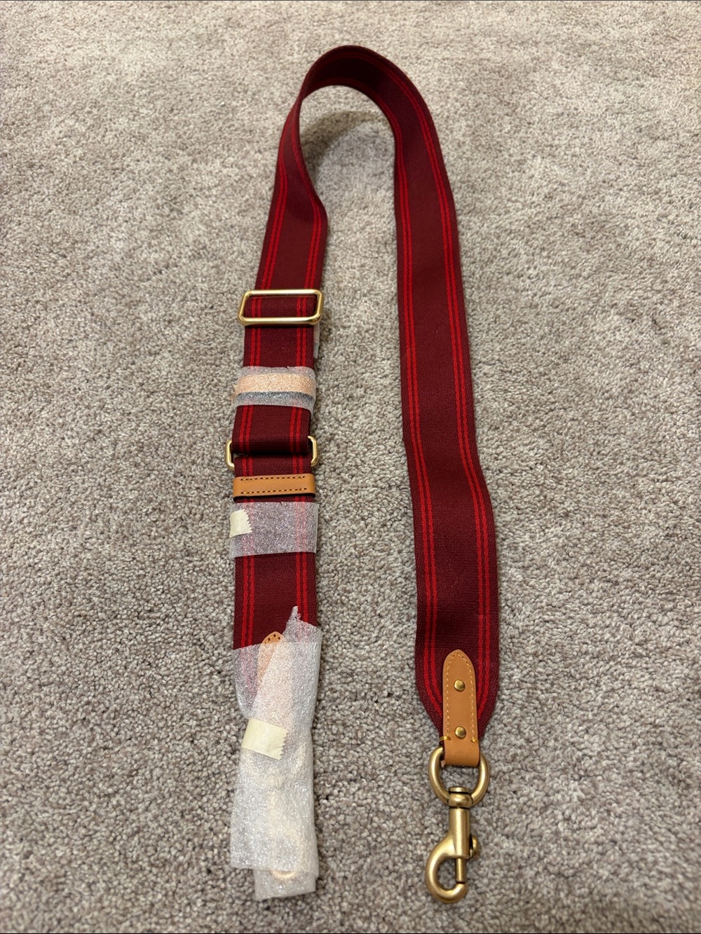 Coach Burgundy Red Striped Canvas Webbing Crossbody Bag Strap Brass Hardware NWT